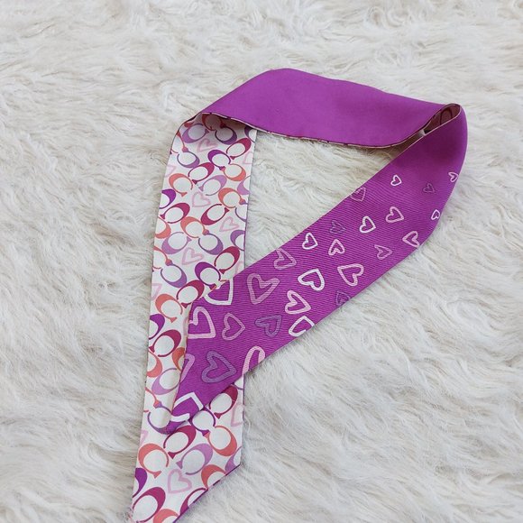 Coach Pink Signature Pattern Silk Head Scarf - Picture 3 of 5